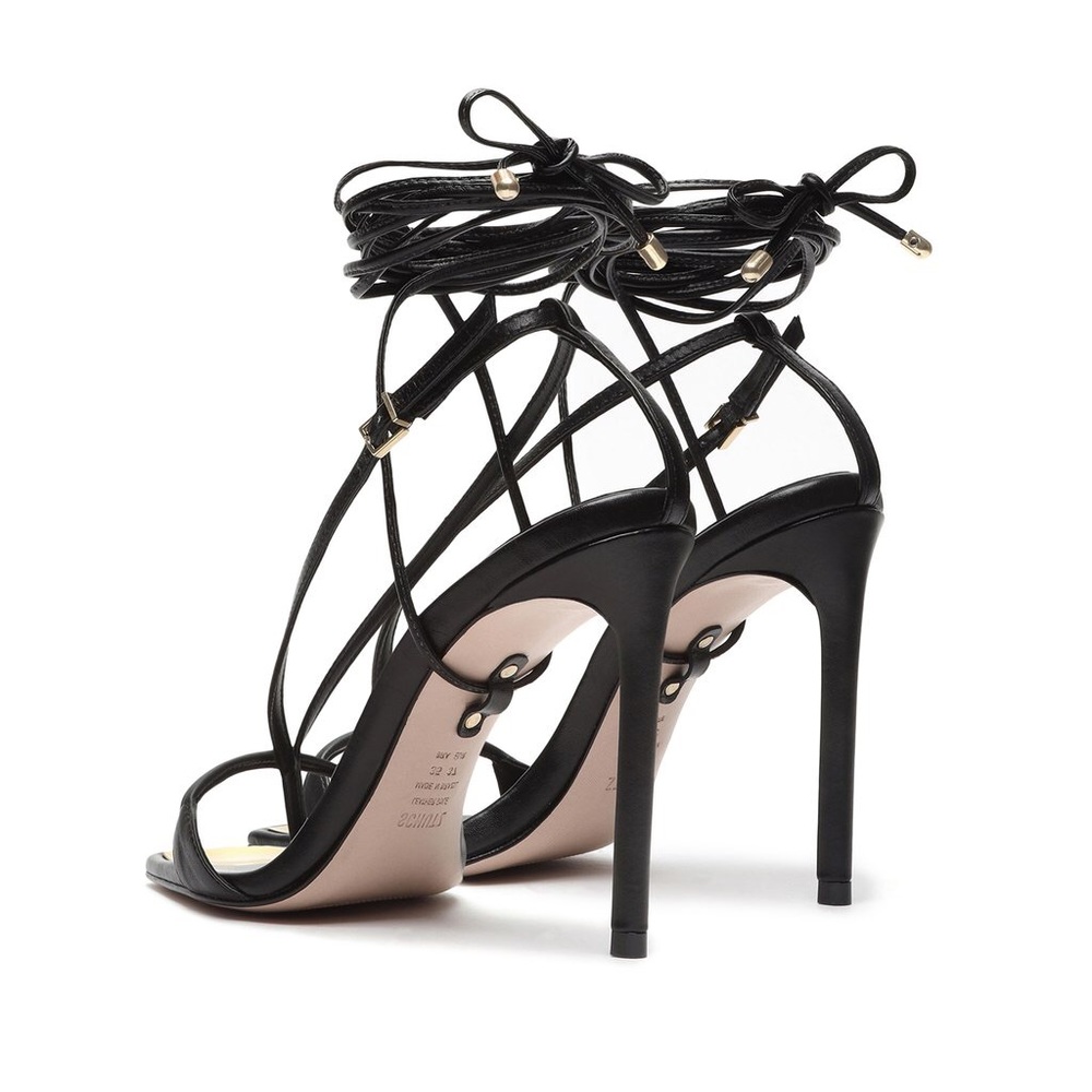 Schutz Vikki Heels Black Leather Wrap Ankle Tie - Picture 2 of 8